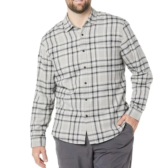 NWT Amazon Essentials Men’s Plaid Flannel Shirt Light Grey/Black | Size L - Picture 4 of 5
